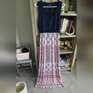 Trixxi Navy Maxi Dress with Pink Accents